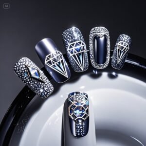 Laser polarized diamond nail art exudes an otherworldly, dreamy feel. 