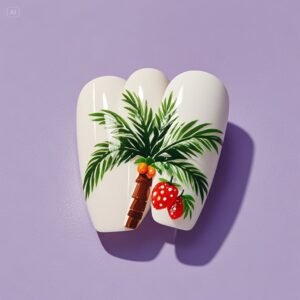 White base with palm tree art nail 1