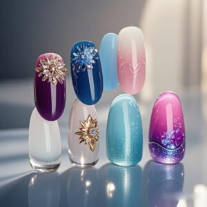 alt=acrylic vs. gel nails– A comparison of acrylic and gel nail designs.