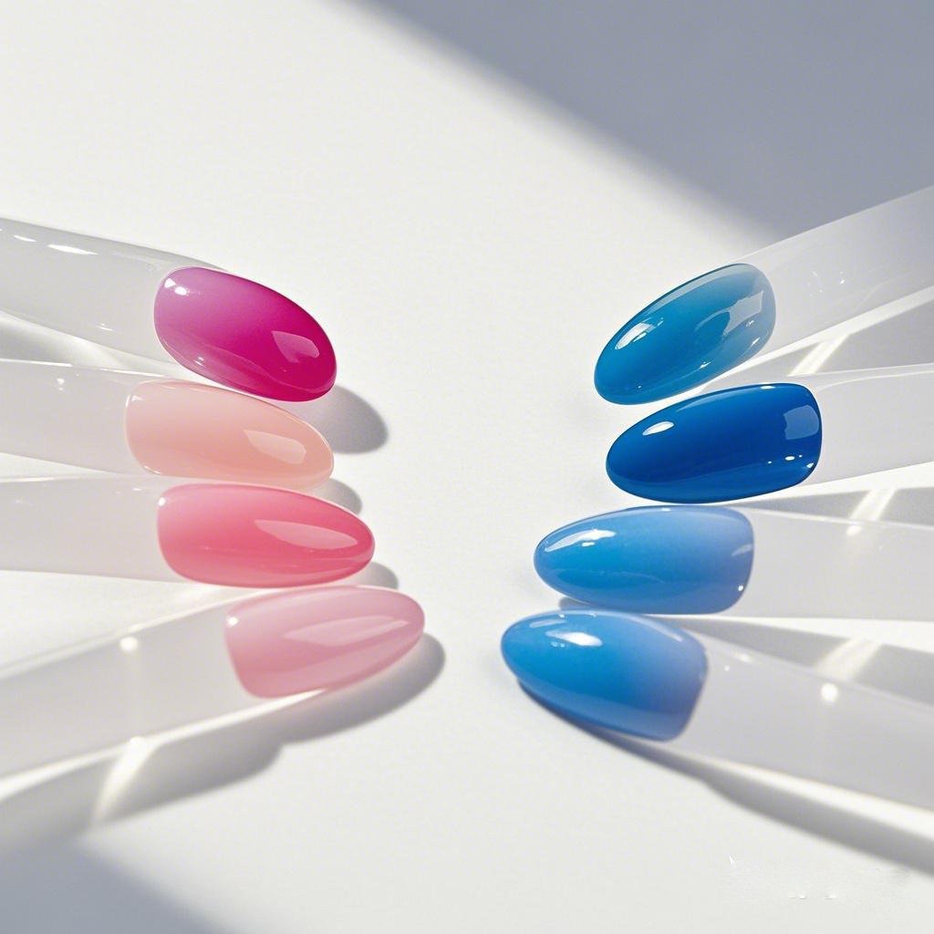 alt=acrylic vs. gel nails – A comparison of acrylic and gel nail designs.