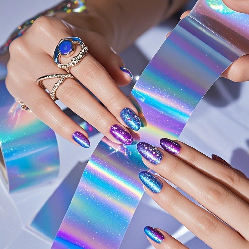 alt="holographic nails at home" – A guide to mastering holographic nail art.
