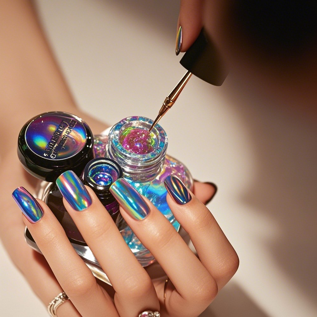 alt="holographic nails at home" – A guide to mastering holographic nail art.