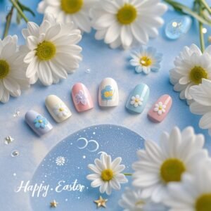 daisiesEaster Egg Pastel tipped white nail