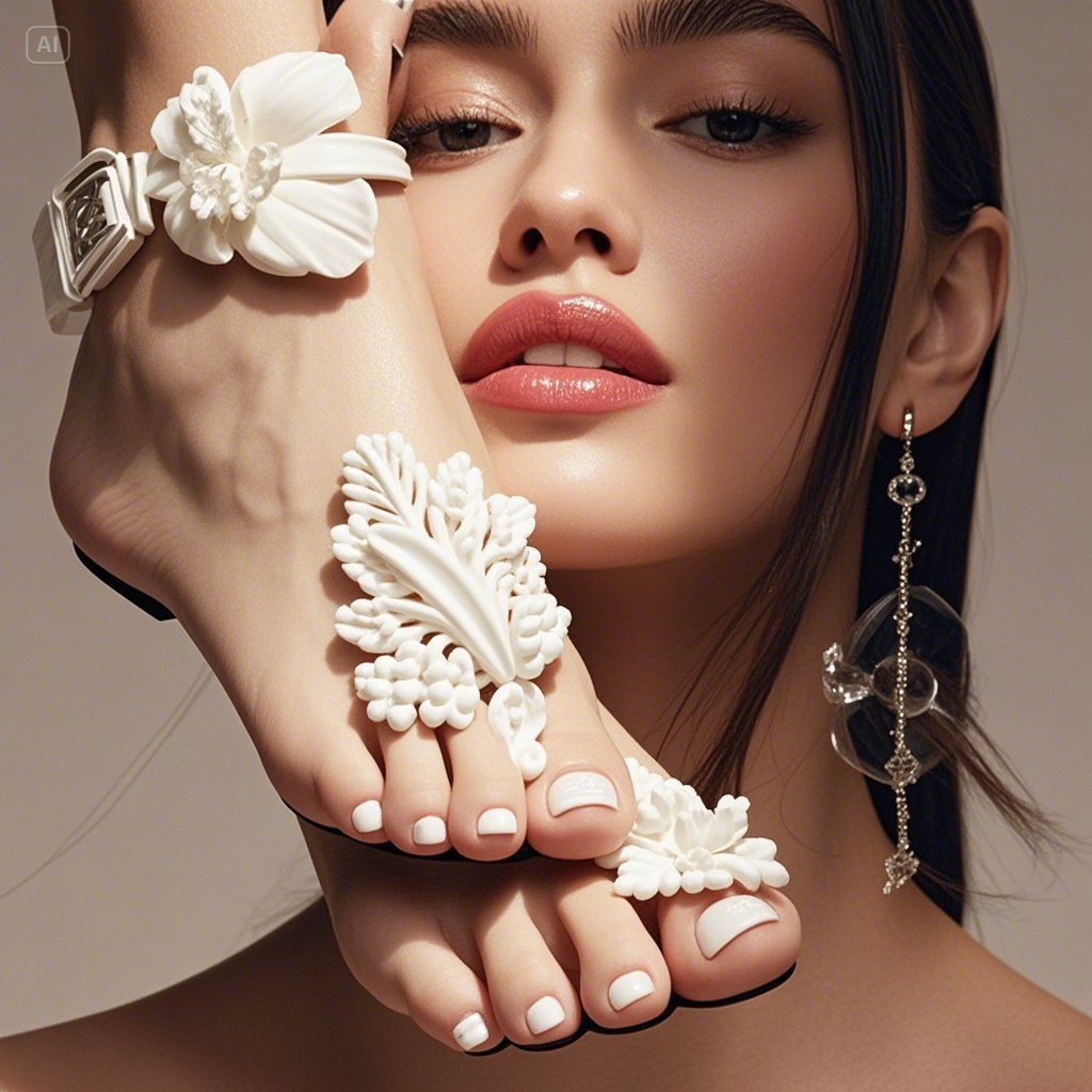 white pedicure for fair skin-Elegant pedicure examples on porcelain skin tones