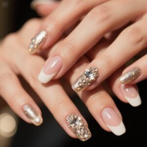 French Manicure with Embellishments (Special Occasion Nails)