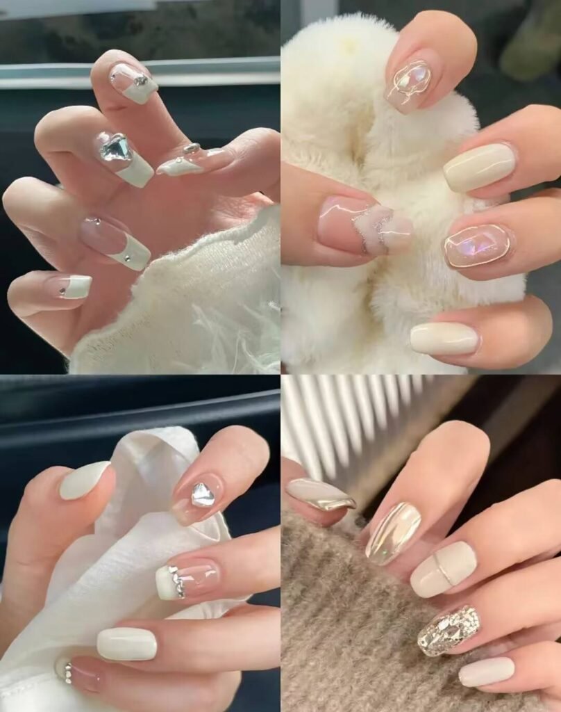 2025 nail trends short nails: Chic Short Nails with Minimalist Art, Neutral Tones & Metallic Accents. Perfect for Effortless Elegance! ✨ #ShortNails #NailTrends2025