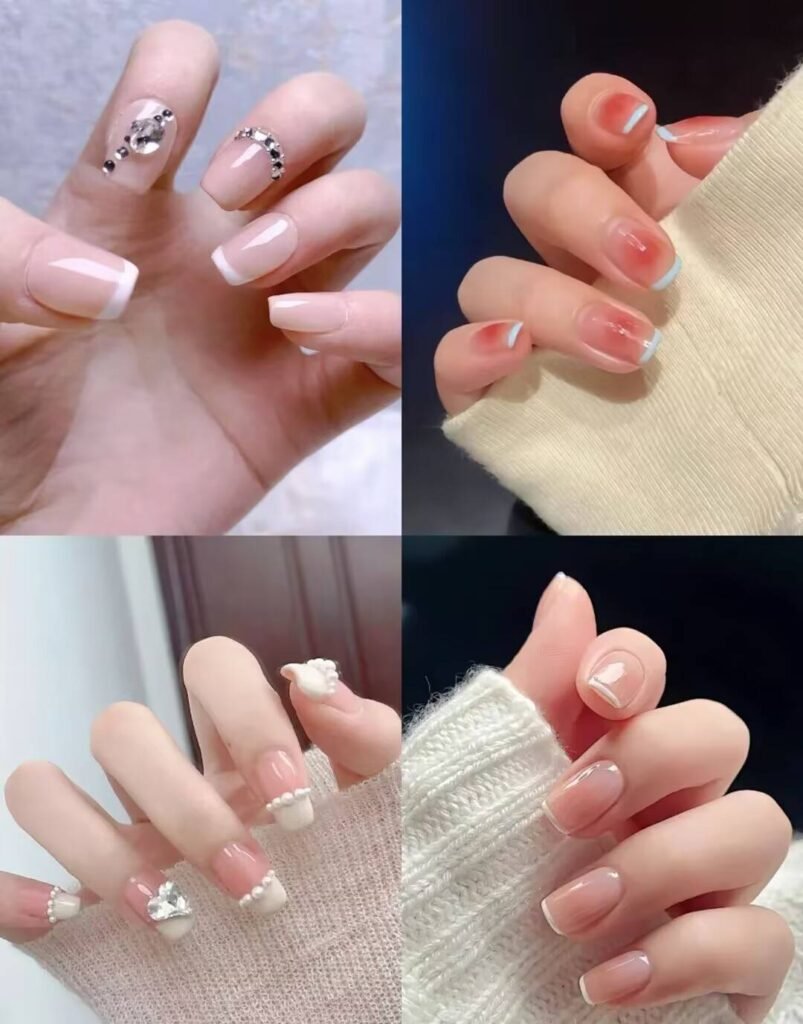 2025 nail trends short nails: Chic Short Nails with Minimalist Art, Neutral Tones & Metallic Accents. Perfect for Effortless Elegance! ✨ #ShortNails #NailTrends2025