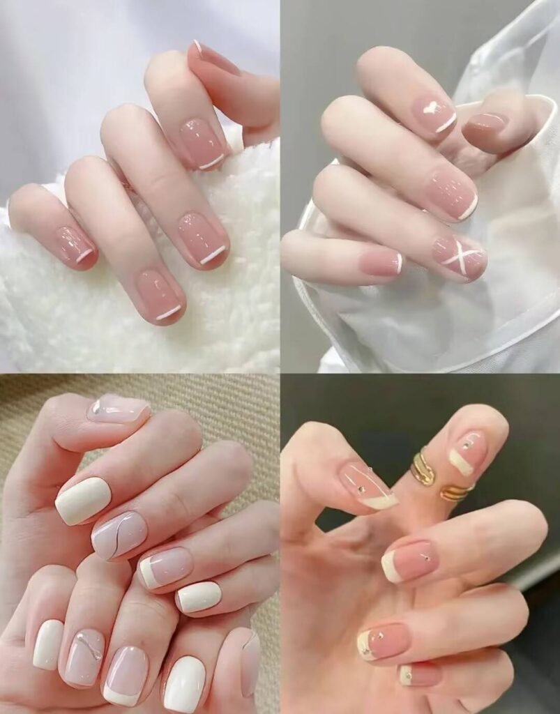 2025 nail trends short nails: Chic Short Nails with Minimalist Art, Neutral Tones & Metallic Accents. Perfect for Effortless Elegance! ✨ #ShortNails #NailTrends2025