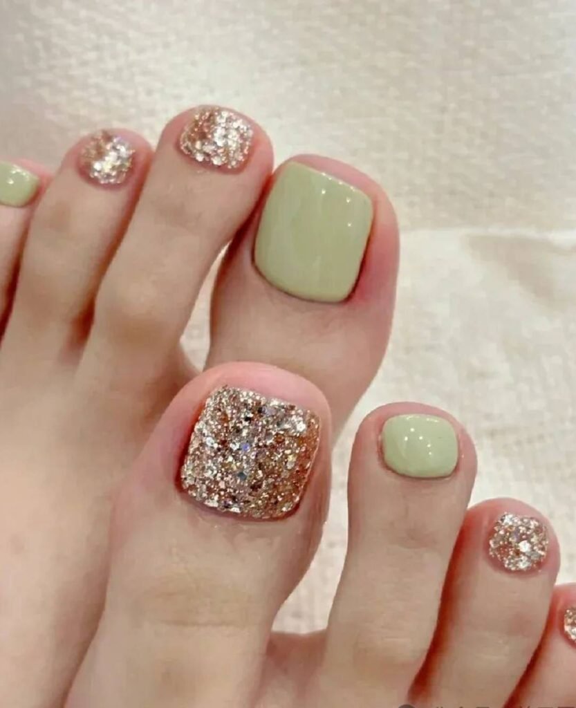 "2025 short toenail trends: minimalist geometric designs in earth tones with chrome accents, Korean-inspired negative space, low-maintenance styles."