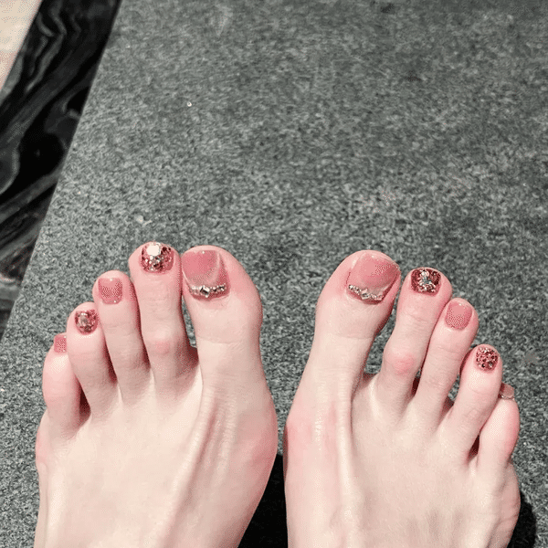 Diamond pedicure designs 2025：Sweet Fairy: Pink Light Therapy & Crushed Diamonds
