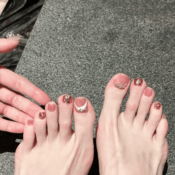 Diamond pedicure designs 2025：Sweet Fairy: Pink Light Therapy & Crushed Diamonds