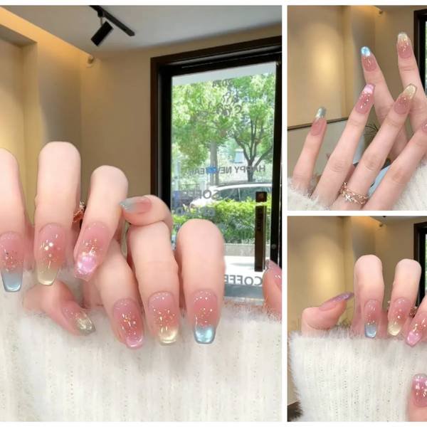 Dreamy Nail Designs 2025: Office-Approved & Hand-Whitening Styles from Seoul to NYC 18 "Dreamy Nail Designs 2025: pearlescent lavender nails with gold foil and minimalist line art, inspired by Seoul trends"