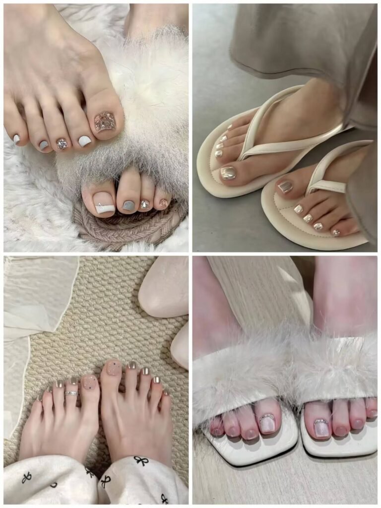 "Luxury foot nail art 2025   : Elegant gold & crystal designs for high-end pedicures. Trendy metallic accents and minimalist chic styles."