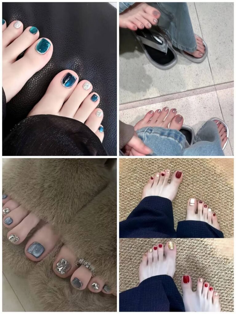 "Luxury foot nail art 2025   : Elegant gold & crystal designs for high-end pedicures. Trendy metallic accents and minimalist chic styles."