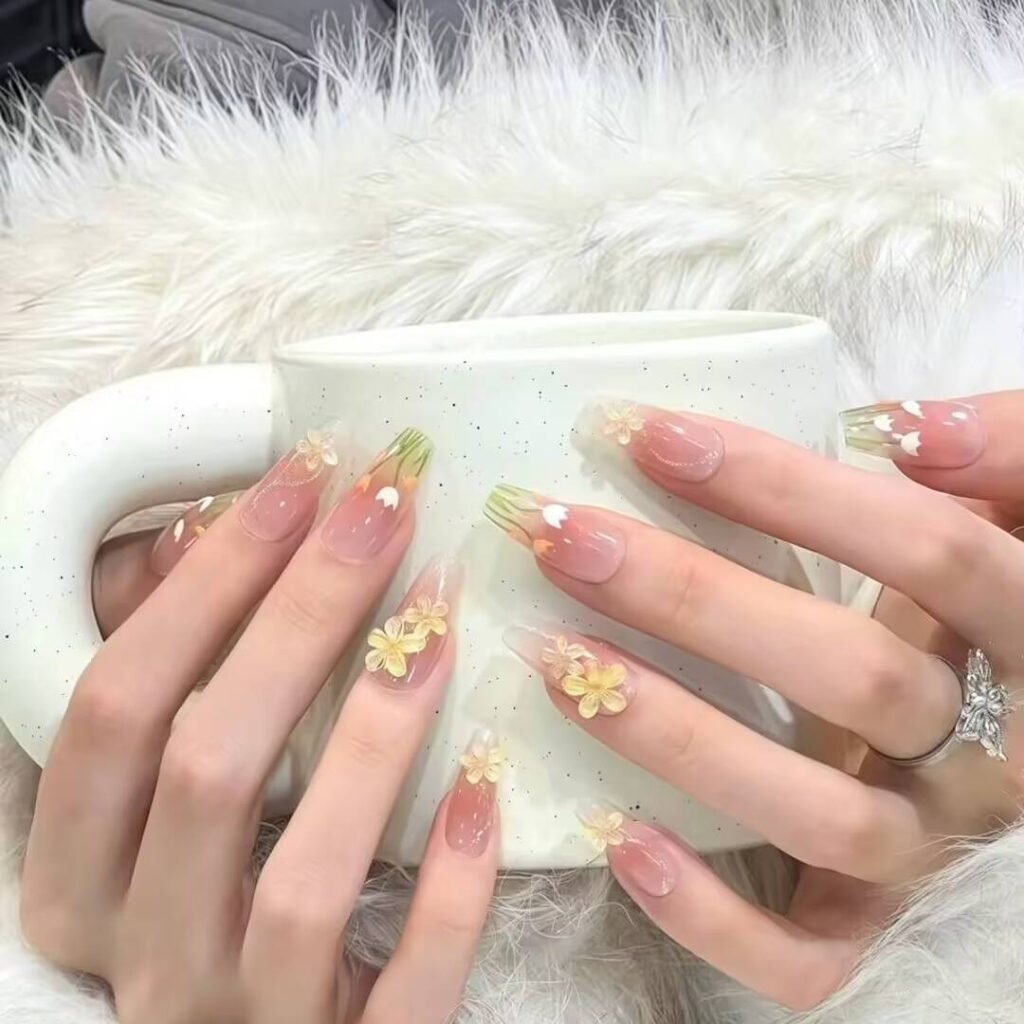 "Icy translucent nails with delicate shimmer, showcasing the latest ice translucent nail trends in glossy, frosty elegance."