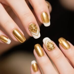 "Soft mist milk tea French nails with rounded edges for a delicate look"