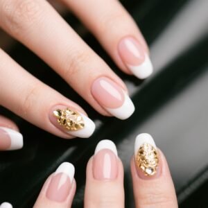 "Soft mist milk tea French nails with rounded edges for a delicate look"