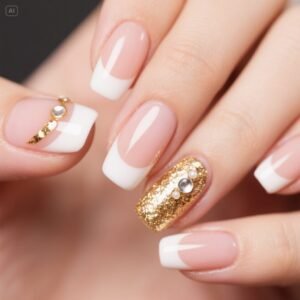 "Soft mist milk tea French nails with rounded edges for a delicate look"