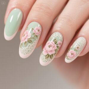 "Soft mist milk tea French nails with rounded edges for a delicate look"