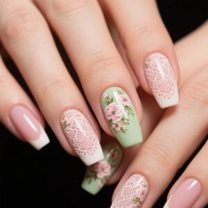 "Soft mist milk tea French nails with rounded edges for a delicate look"