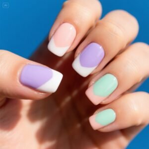 "Soft mist milk tea French nails with rounded edges for a delicate look"