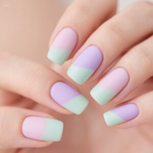 "Soft mist milk tea French nails with rounded edges for a delicate look"