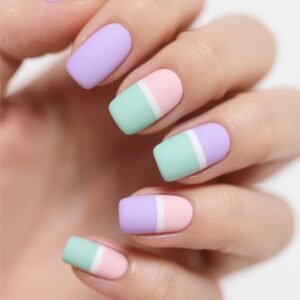 "Soft mist milk tea French nails with rounded edges for a delicate look"