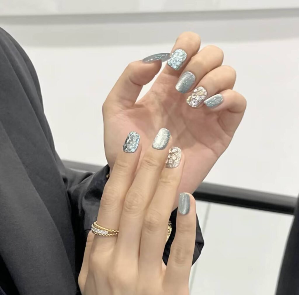 "Office Appropriate Nails: Minimalist Jellyfish Blue Design"