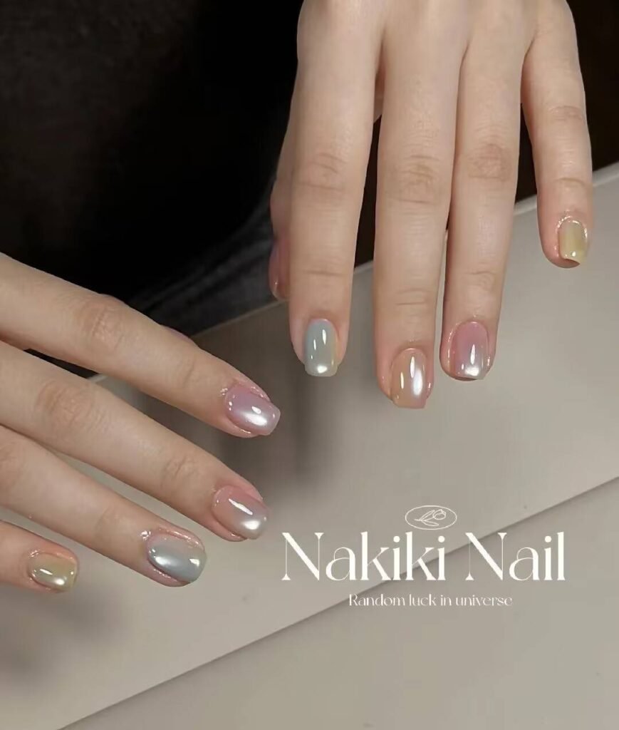 luxury nail art styles:Pearlescent gradient nails - glassy effect manicure for special occasions