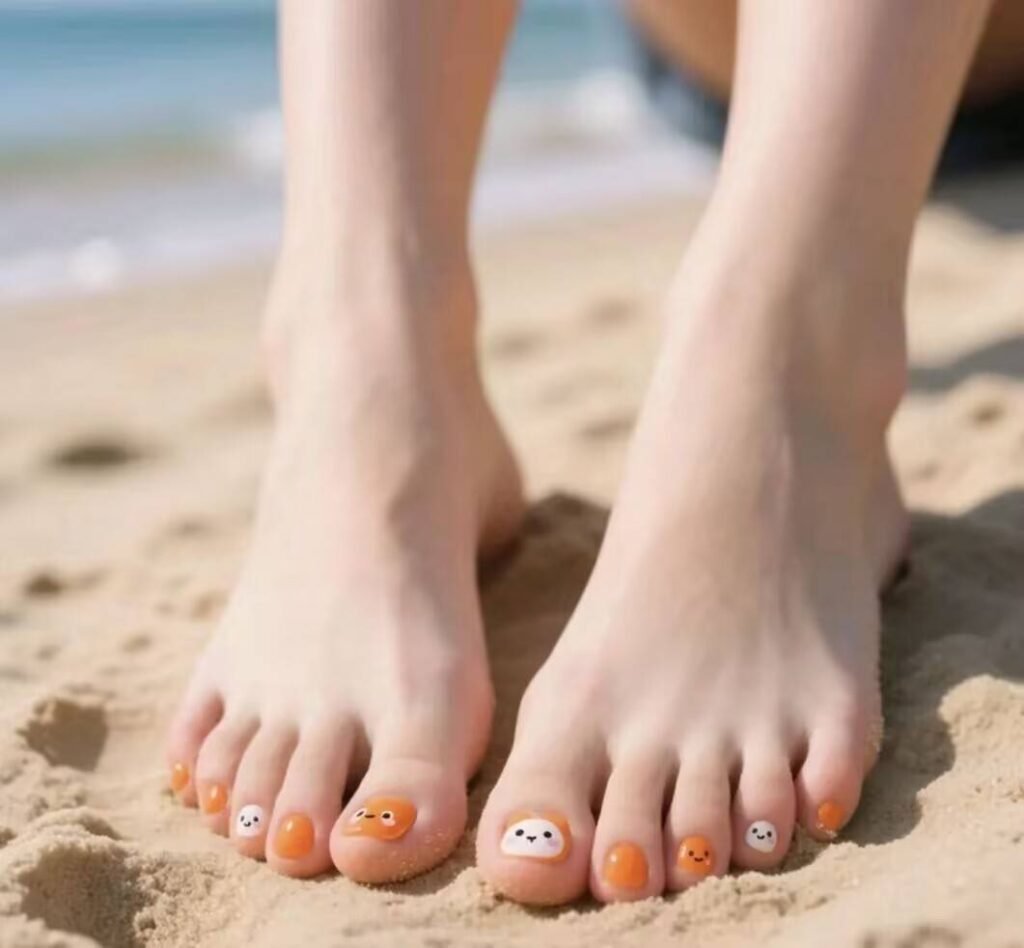  Summer pedicure inspiration 2025:Milky brown pedicure with gold foil for strappy sandals | Summer toe nail trend
