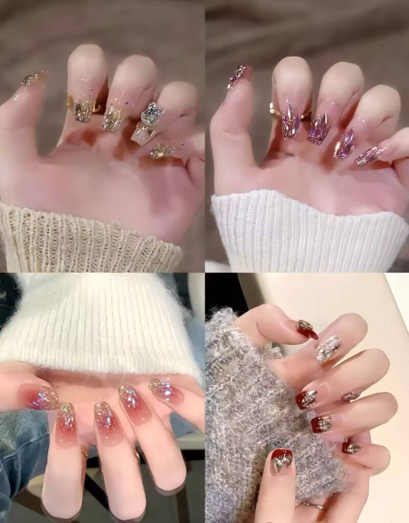 Short, elegant nail designs featuring minimalist styles like French tips, soft nude polish, and delicate gold accents on natural nails.