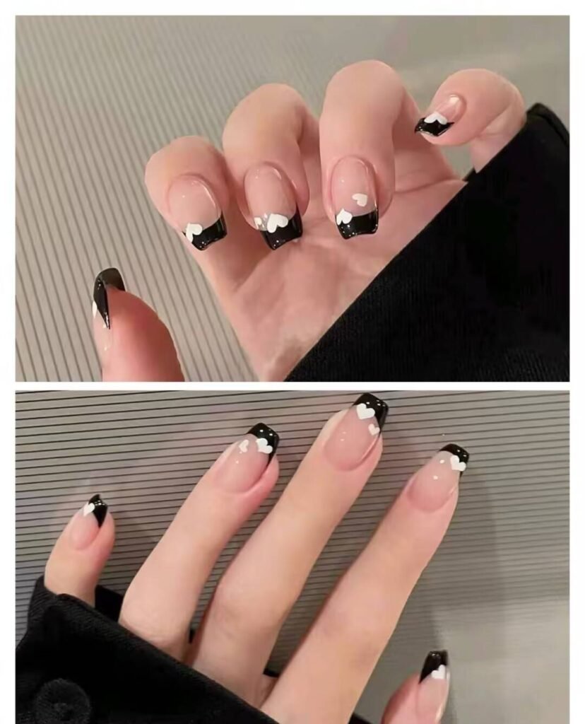 Short, elegant nail designs featuring minimalist styles like French tips, soft nude polish, and delicate gold accents on natural nails.