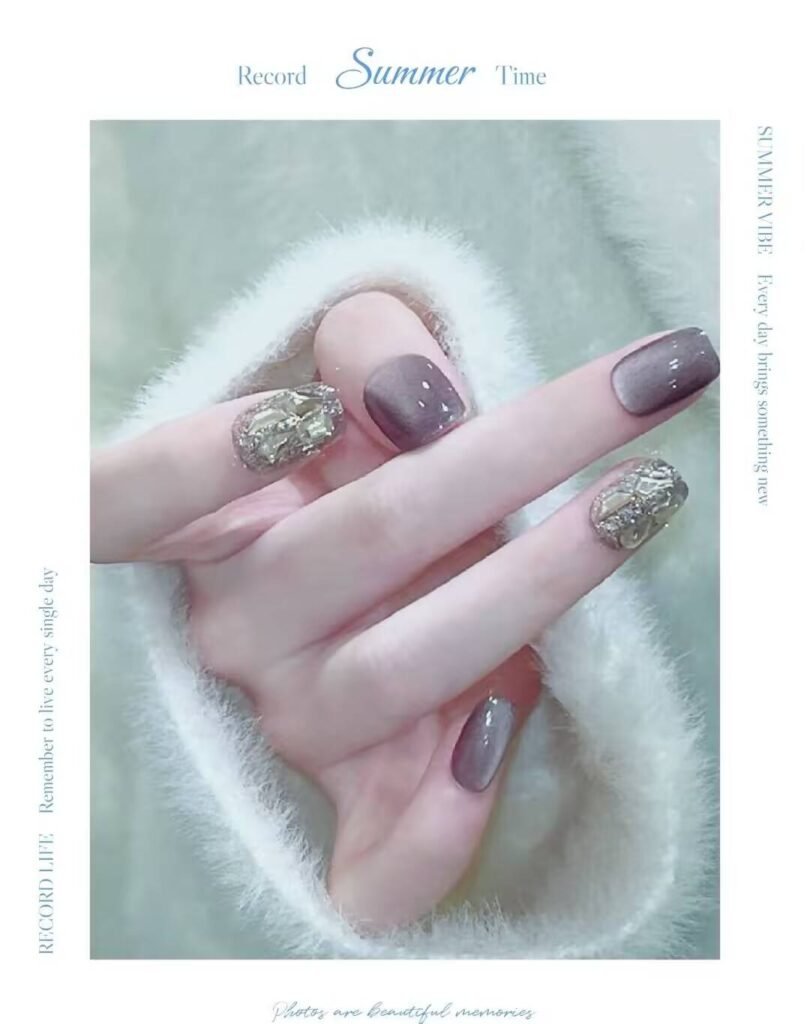 Short, elegant nail designs featuring minimalist styles like French tips, soft nude polish, and delicate gold accents on natural nails.