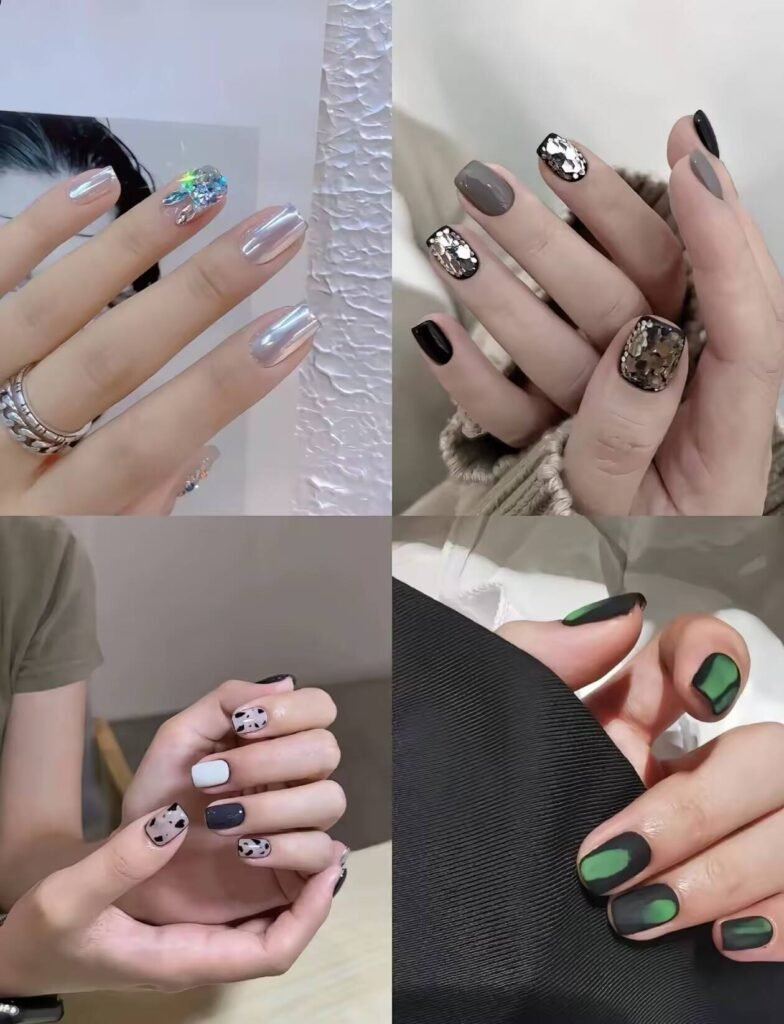 Minimalist spring nail 2025 trends: sheer blush base with subtle chrome half-moon accents.