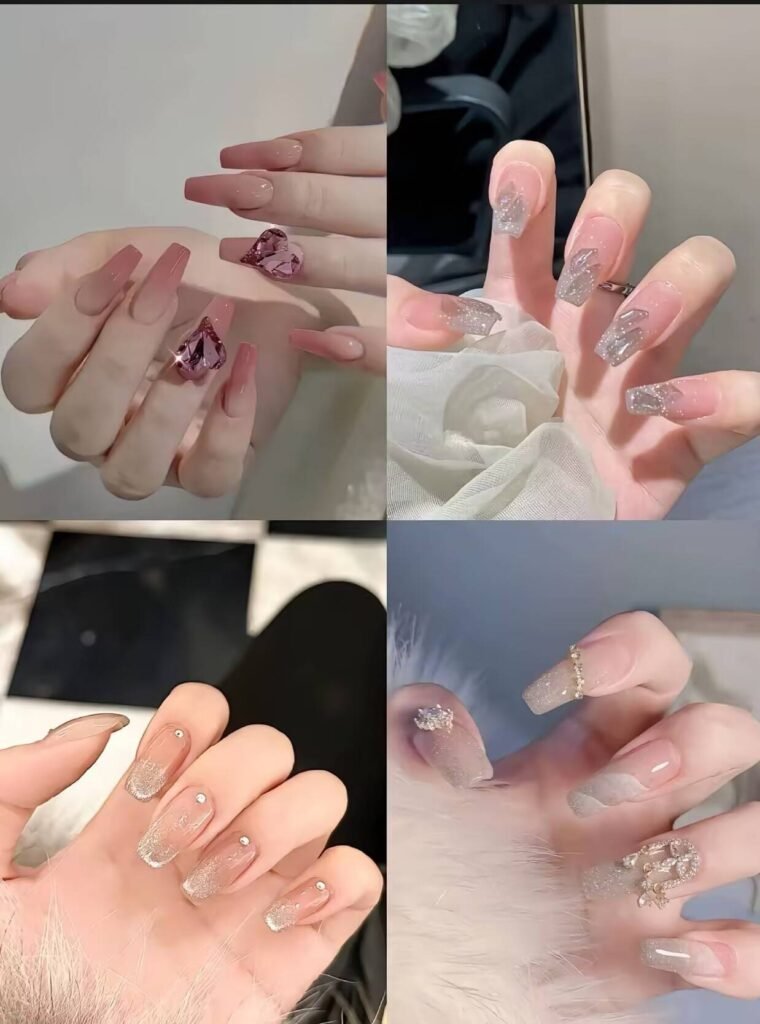 Minimalist spring nail 2025 trends: sheer blush base with subtle chrome half-moon accents.