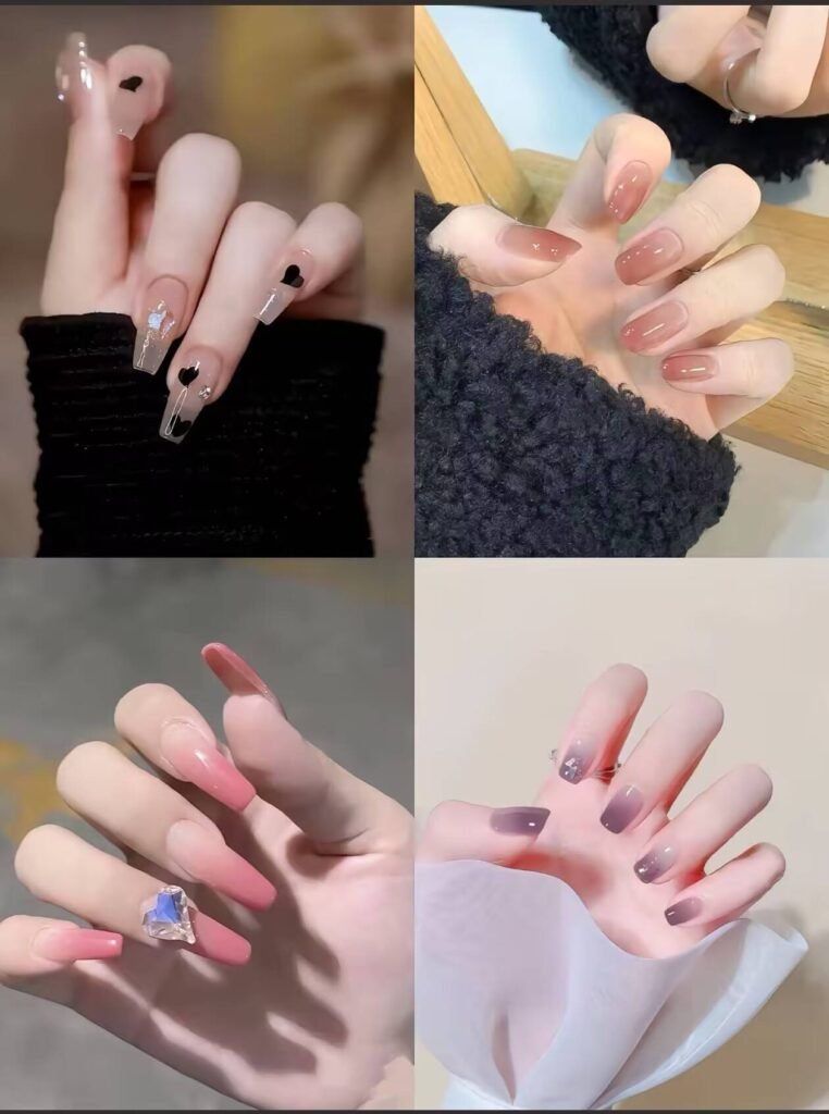 Minimalist spring nail 2025 trends: sheer blush base with subtle chrome half-moon accents.