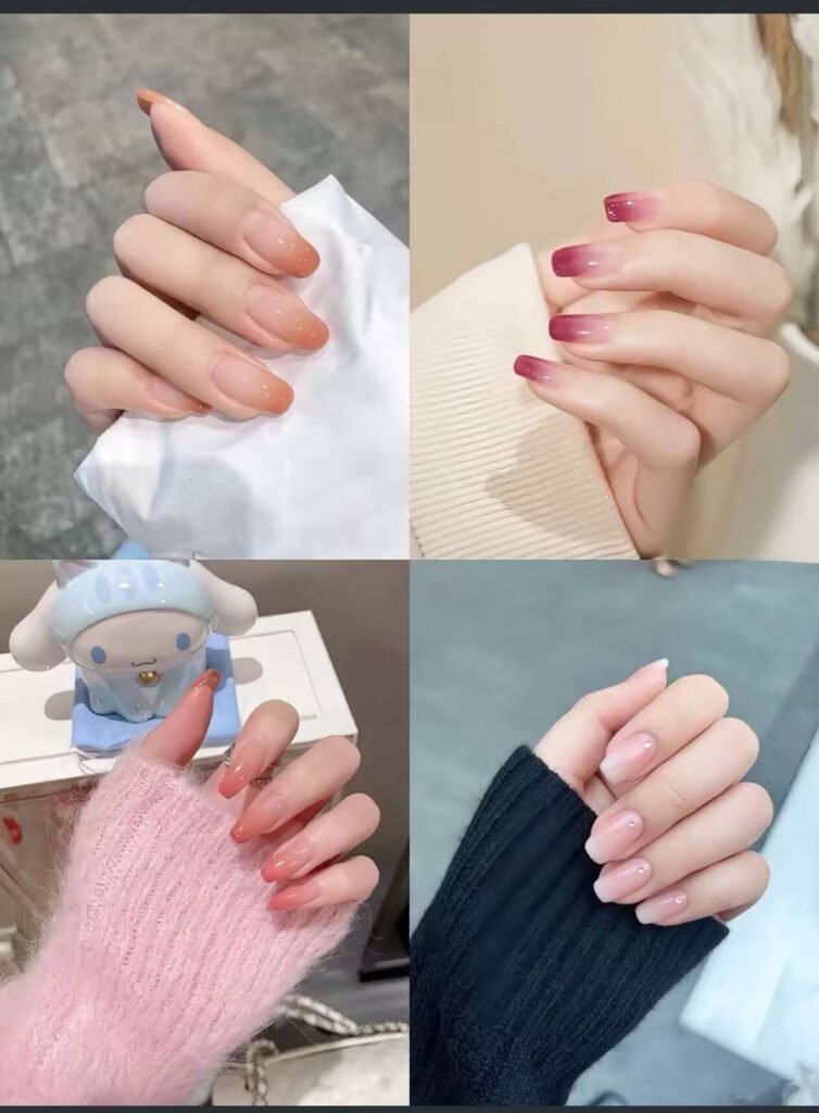 Minimalist spring nail 2025 trends: sheer blush base with subtle chrome half-moon accents.