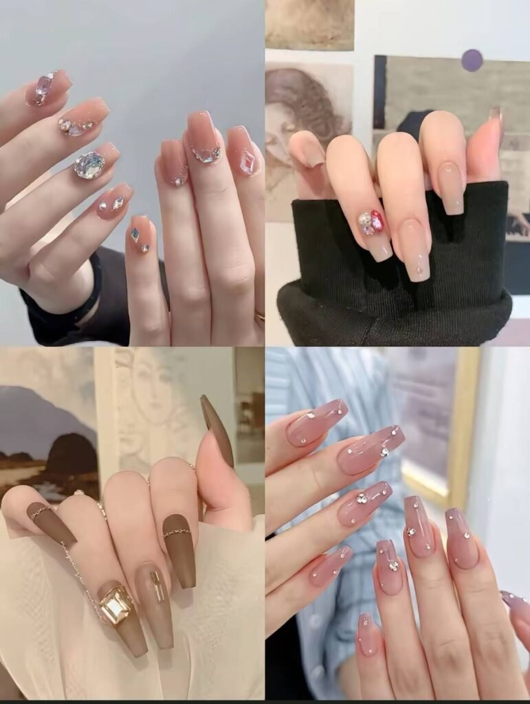 Minimalist spring nail 2025 trends: sheer blush base with subtle chrome half-moon accents.