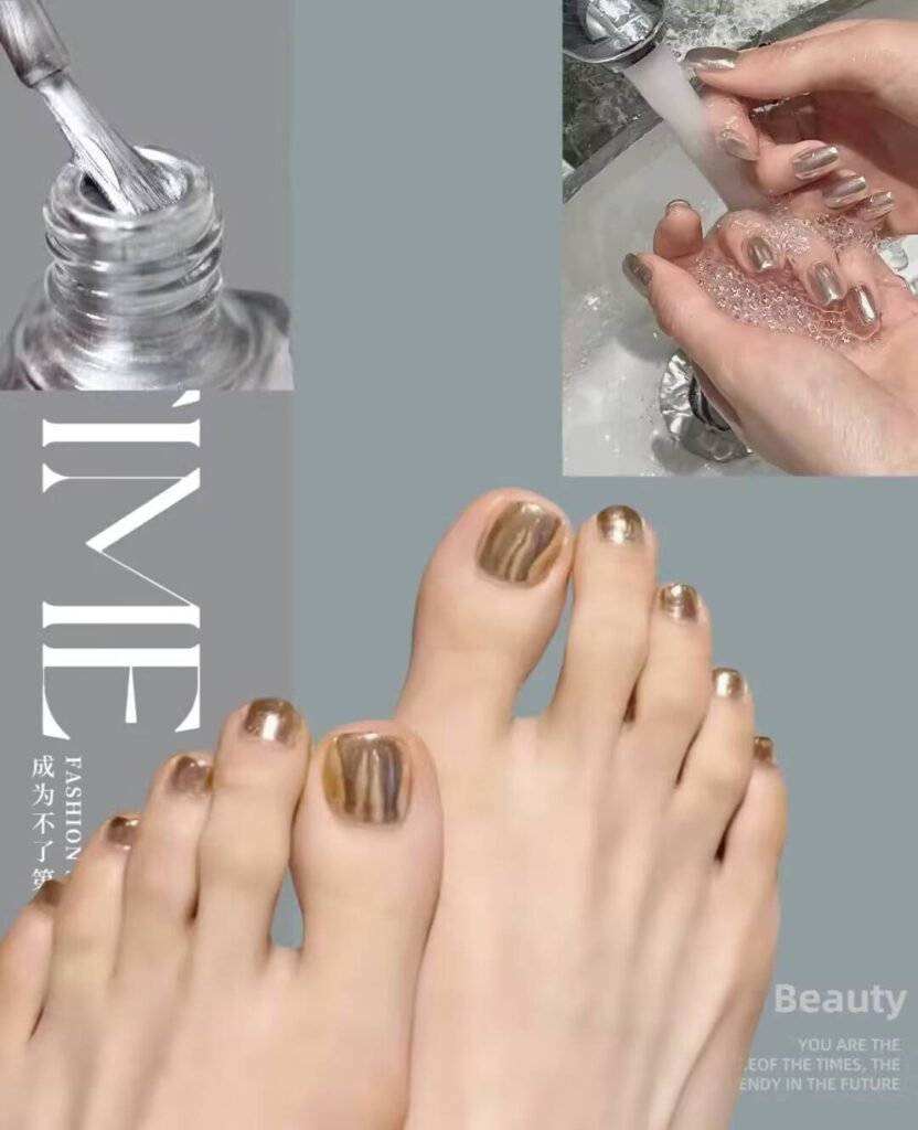 Cozy and luxurious winter pedicure styles 2025 with rich jewel tones and frosty metallic details.