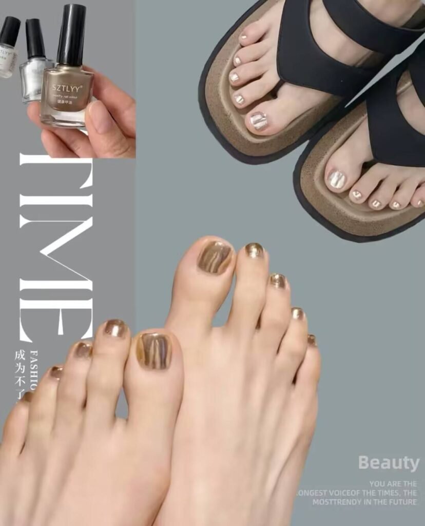 Cozy and luxurious winter pedicure styles 2025 with rich jewel tones and frosty metallic details.