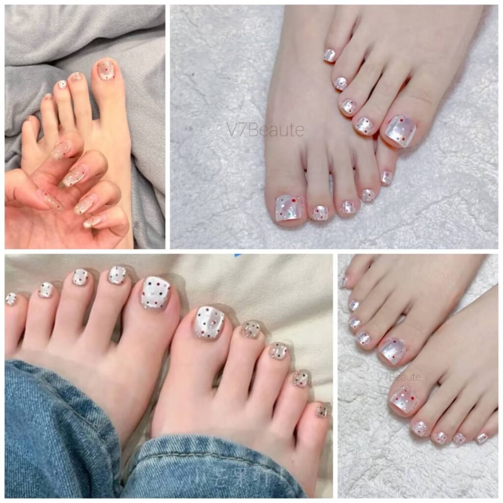 Cozy and luxurious winter pedicure styles 2025 with rich jewel tones and frosty metallic details.