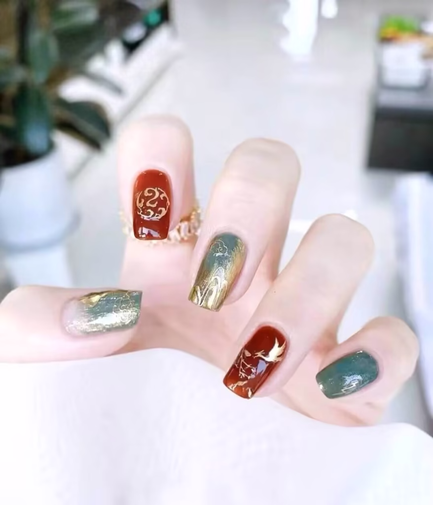 Skin Brightening Manicure Styles featuring pearlized nude polish with delicate glitter tips and subtle chrome accents.