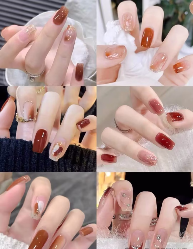 Trending Short Nail Designs: French tip with nude pink base and silver metallic accents